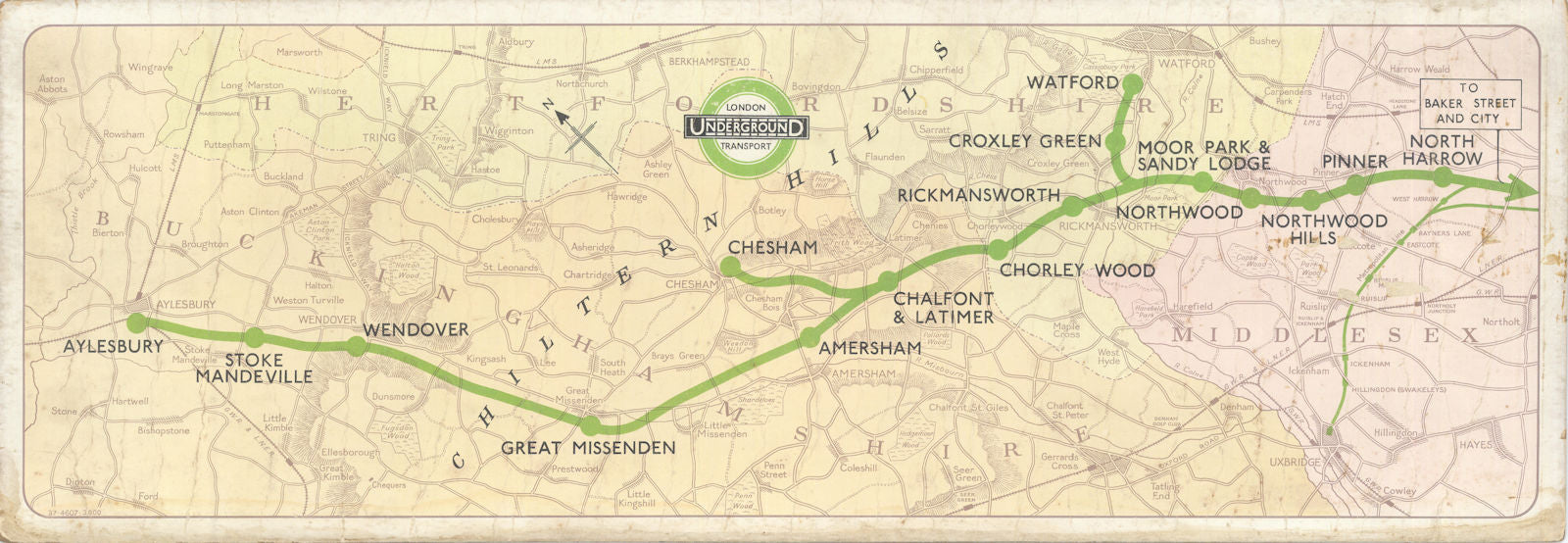 Metropolitan Line Aylesbury branch carriage diagram. Metroland 1937 old map